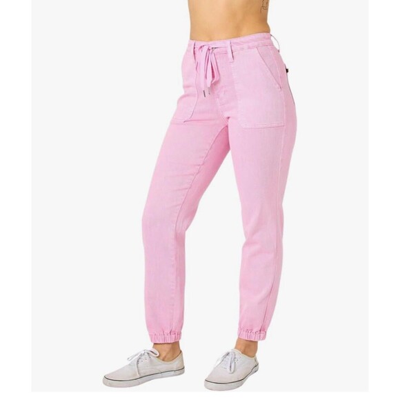 JUDY BLUE High Rise Garment Dyed Denim Joggers Size 16W Pink Casual Pants - Picture 3 of 11